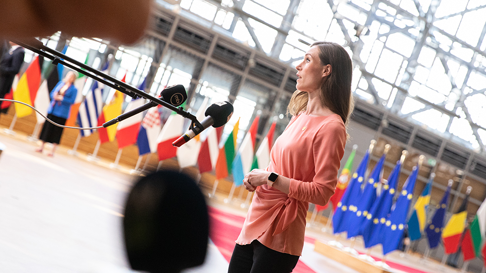Prime Minister Marin in a media interview in the European Council