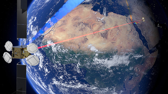 Sentinel 2 -satelliitti avaruudessa, taustalla erottuu maapallo.