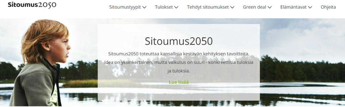 Kuva Sitoumus2050.fi -alustan etusivulta